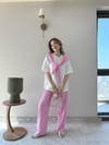 Yaka Fular Detay Tişört ve Pantolonlu Modal Kumaş İkili Takım Pembe 2140