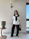 Yaka Fular Detay Tişört ve Pantolonlu Modal Kumaş İkili Takım Kahve 2140