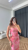 Yaka Fular Detay Tül Astarlı Askılı Elbise Pembe 2382