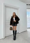 YAKA VE BEL KEMERLİ ŞERİT DETAY TEDDY MONT KAHVE
