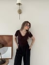 Yaka Ve Kol Dantel Detay Modal Bluz Kahve 2134