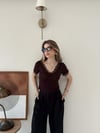 Yaka Ve Kol Dantel Detay Modal Bluz Kahve 2134