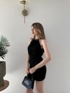 Yaka Zincir Detay Bel Drape Sandy Mini Elbise Siyah 2260