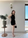 Yaka Zincir Detay Bel Drape Sandy Mini Elbise Siyah 2260