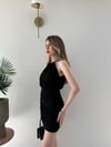 Yaka Zincir Detay Bel Drape Sandy Mini Elbise Siyah 2260