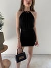 Yaka Zincir Detay Bel Drape Sandy Mini Elbise Siyah 2260