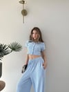 Yakalı Düğme Detay Crop ve Pantolonlu İkili Takım Bebe Mavi 2138