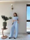 Yakalı Düğme Detay Crop ve Pantolonlu İkili Takım Bebe Mavi 2138