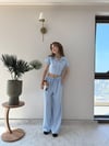 Yakalı Düğme Detay Crop ve Pantolonlu İkili Takım Bebe Mavi 2138