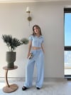 Yakalı Düğme Detay Crop ve Pantolonlu İkili Takım Bebe Mavi 2138
