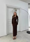 YAKALI DÜĞME DETAY FİTİLLİ OTTOMAN ELBİSE KAHVE
