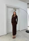 YAKALI DÜĞME DETAY FİTİLLİ OTTOMAN ELBİSE KAHVE