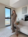 Yakalı Düğme Detay Hırka ve Pantolonlu Gofre İkili Takım Vizon 2263