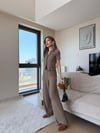Yakalı Düğme Detay Hırka ve Pantolonlu Gofre İkili Takım Vizon 2263