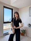 Yakalı Düğme Detay Hırka ve Pantolonlu Gofre İkili Takım Siyah 2263