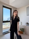 Yakalı Düğme Detay Hırka ve Pantolonlu Gofre İkili Takım Siyah 2263