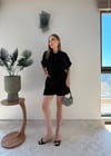 Yakalı Düğme Detay Şortlu Keten Tulum Siyah 2353