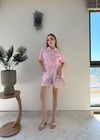 Yakalı Düğme Detay Şortlu Keten Tulum Pembe 2353
