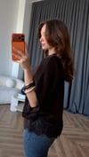 Yarasa Kol Dantel Detay Triko Bluz Kahve 2409