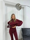 YARASA KOL HIRKA VE YARIM İSPANYOL PAÇA MODAL KUMAŞ İKİLİ TAKIM BORDO