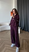 Yarım Fermuar Biye Detay Sweat ve Pantolonlu Modal İkili Takım Mürdüm 2431