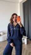 Yarım Fermuar Biye Detay Sweat ve Pantolonlu Modal İkili Takım Lacivert 2431