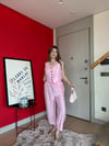Yelek ve Pantolonlu Çilek Kumaş İkili Takım Pembe 2161