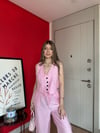 Yelek ve Pantolonlu Çilek Kumaş İkili Takım Pembe 2161