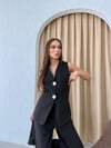 YELEK VE PANTOLONLU GOLD DÜĞME DETAY İKİLİ TAKIM SİYAH