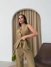 YELEK VE PANTOLONLU GOLD DÜĞME DETAY İKİLİ TAKIM YEŞİL