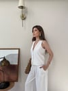 Yelek ve Pantolonlu Keten İkili Takım Beyaz 2341