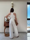 Yelek ve Pantolonlu Keten İkili Takım Beyaz 2341