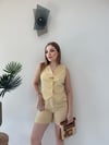 Yelek ve Şortlu İkili Keten Takım Hardal 2373