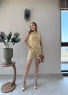 Yelek ve Şortlu İkili Keten Takım Hardal 2373