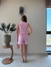 Yelek ve Şortlu İkili Keten Takım Pembe 2373