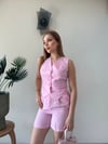 Yelek ve Şortlu İkili Keten Takım Pembe 2373
