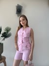 Yelek ve Şortlu İkili Keten Takım Pembe 2373