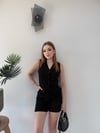 Yelek ve Şortlu İkili Keten Takım Siyah 2373