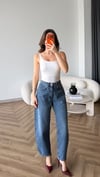 Yüksek Bel Yıkamalı Balon Jean Mavi 2530