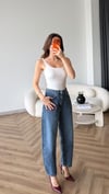 Yüksek Bel Yıkamalı Balon Jean Mavi 2530