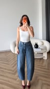 Yüksek Bel Yıkamalı Balon Jean Mavi 2530