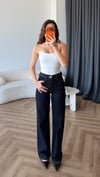 Yüksek Bel Yıkamalı Yarım İspanyol Paça Kot Pantolon Lacivert 2434