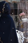 Nakışlı Abaya Şal Takım Lacivert