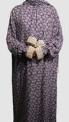 Uzun Şallı, Fermuarlı ve Dantelli %100 Pamuk Namaz Elbisesi Mor