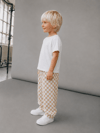 Connemara Kids Unisex Kare Desenli Balloon Fit Çocuk Pantolon Bej Beyaz Rahat Kalıp