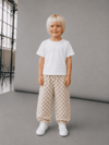 Connemara Kids Unisex Kare Desenli Balloon Fit Çocuk Pantolon Bej Beyaz Rahat Kalıp
