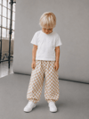 Connemara Kids Unisex Kare Desenli Balloon Fit Çocuk Pantolon Bej Beyaz Rahat Kalıp