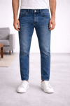 Erkek Açık Mavi Tapered Fit Jean Pantolon – 5 Cepli, Esnek Denim