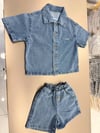 Erkek Çocuk Kot Gömlek Şort Takım Açık Mavi Denim Yazlık İkili Takım