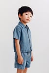 Erkek Çocuk Kot Gömlek Şort Takım Açık Mavi Denim Yazlık İkili Takım